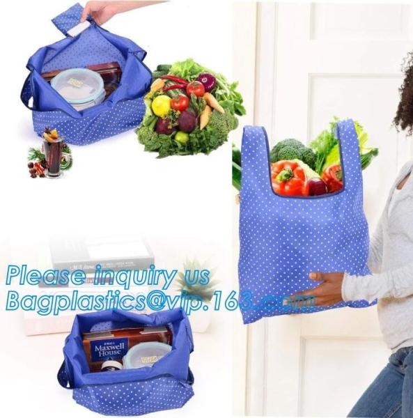 Logo printed eco friendly reusable polyester folding shopping bag for promotion