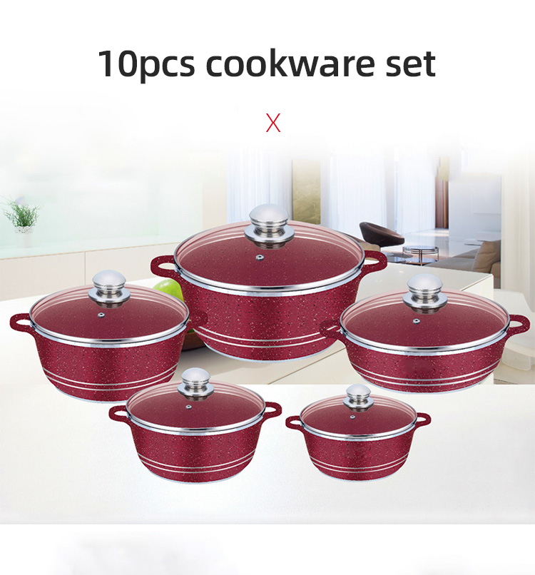 Home Kitchen Aluminum Cookware Set 10 Pieces With Tempered Glass Lid