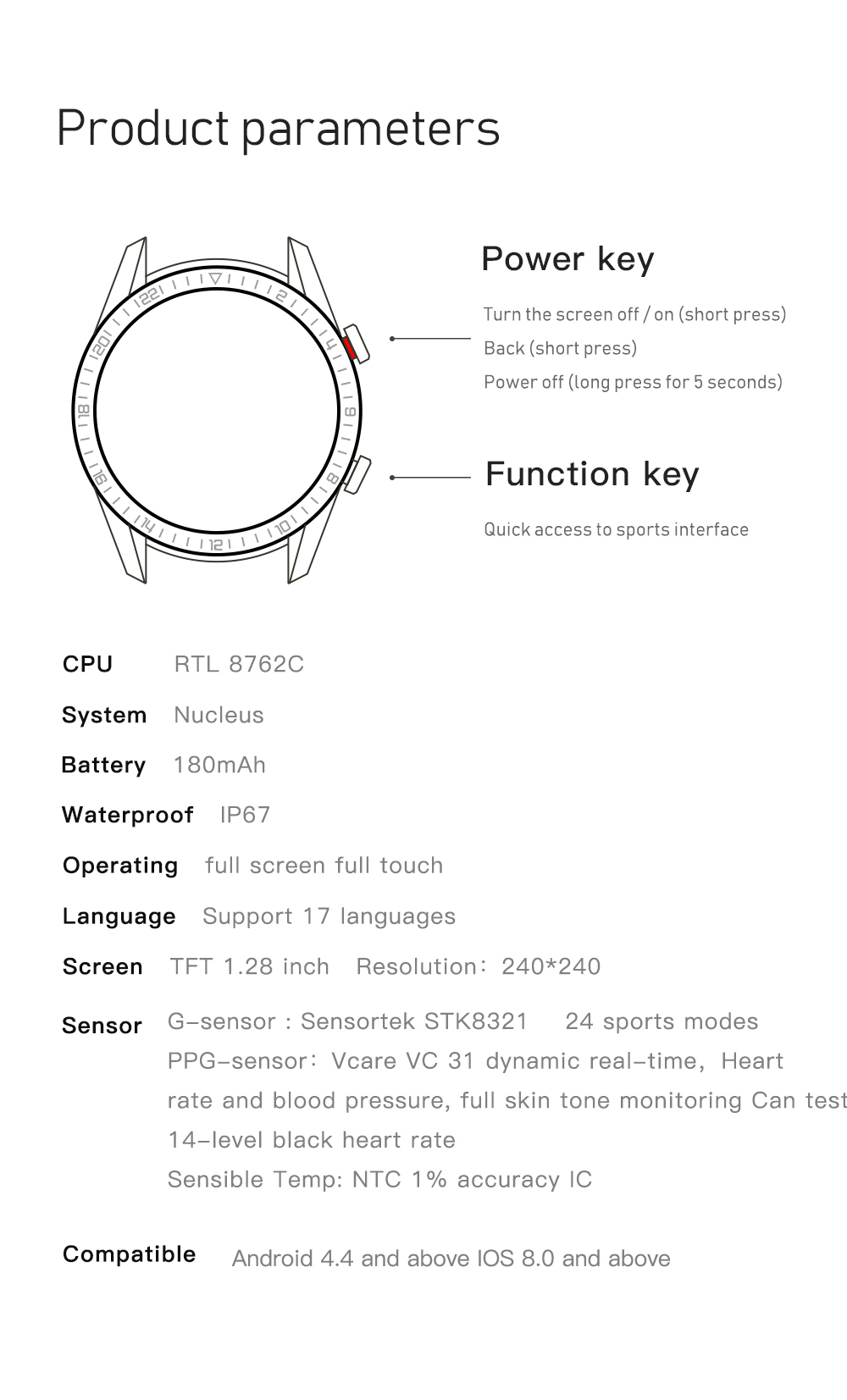 Smart Fitness IP67 Full Touch Smartwatch Customized Electronic Gifts