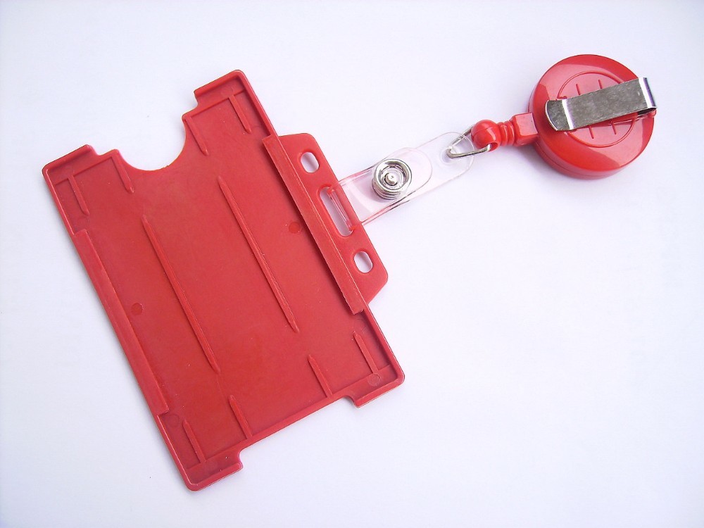Different Color Plastic Badge Holder , Lanyard Pouch Holder With Metal Clip