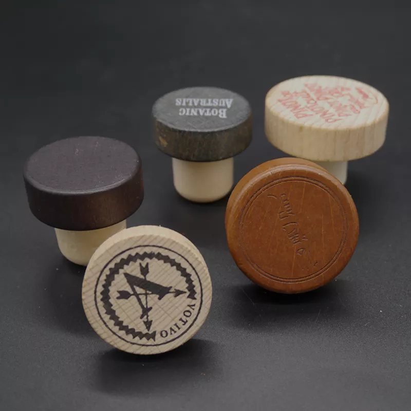 Engraved Logo Wood Bar Top Cork Synthetic Glass Bottle Stopper for Liquor and Cosmetics
