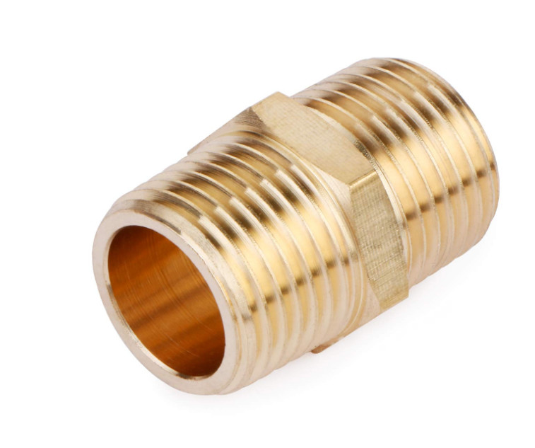 Brass Pipe Fitting, Hex Nipple, 1/8" x 1/8" NPT Male Pipe Adapter