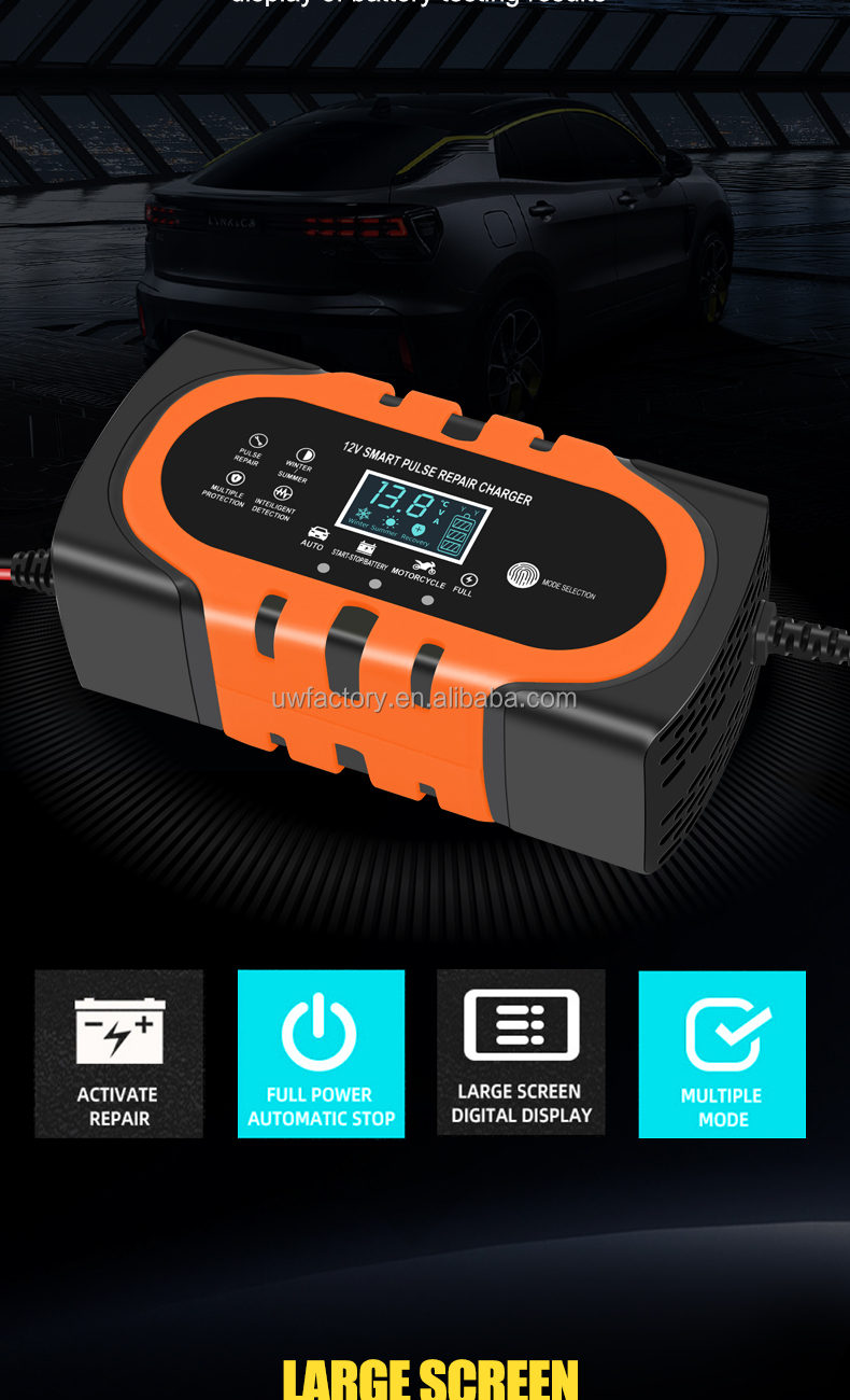 Electric Vehicle 12V 150Ah 12v15A 20A 30A Automatic 7Stage Car Battery Charger for Lead Acid Batteries