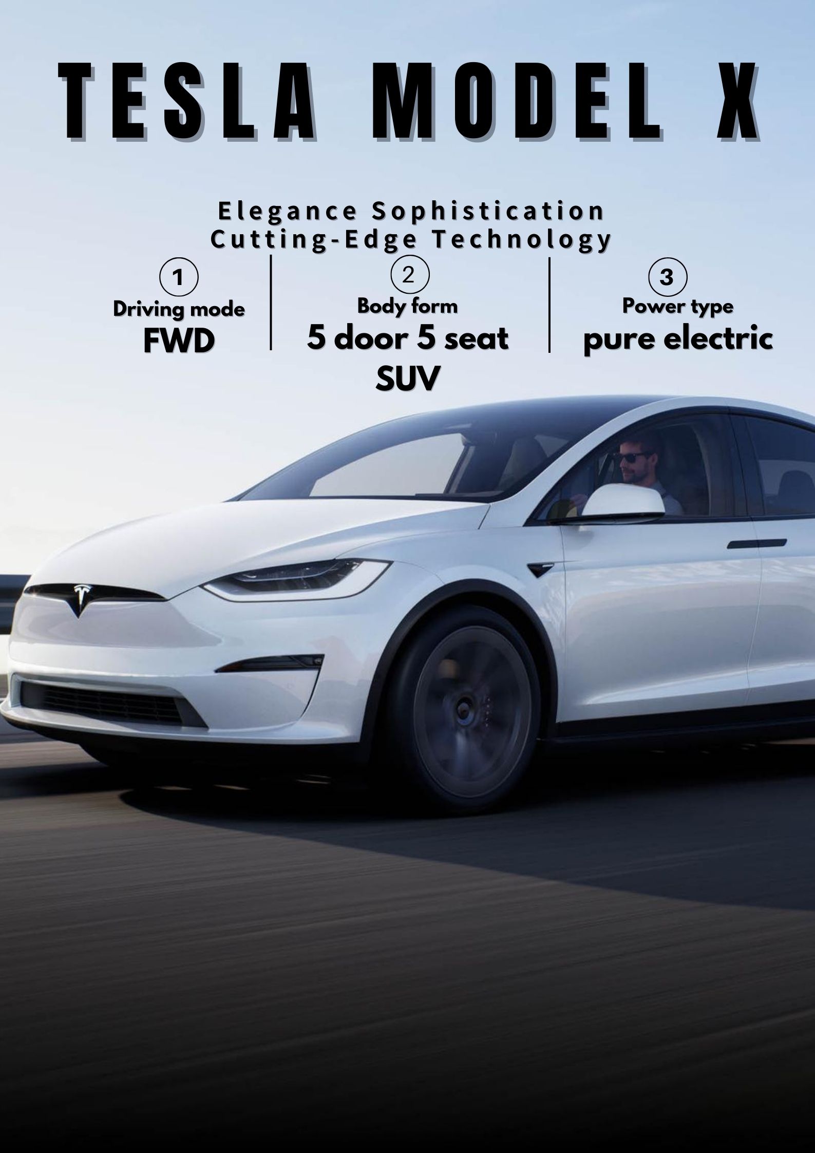 High Match Deposit 2023 Tesla Model X EV Car with Minimum Grand Clearance of 10°-15°