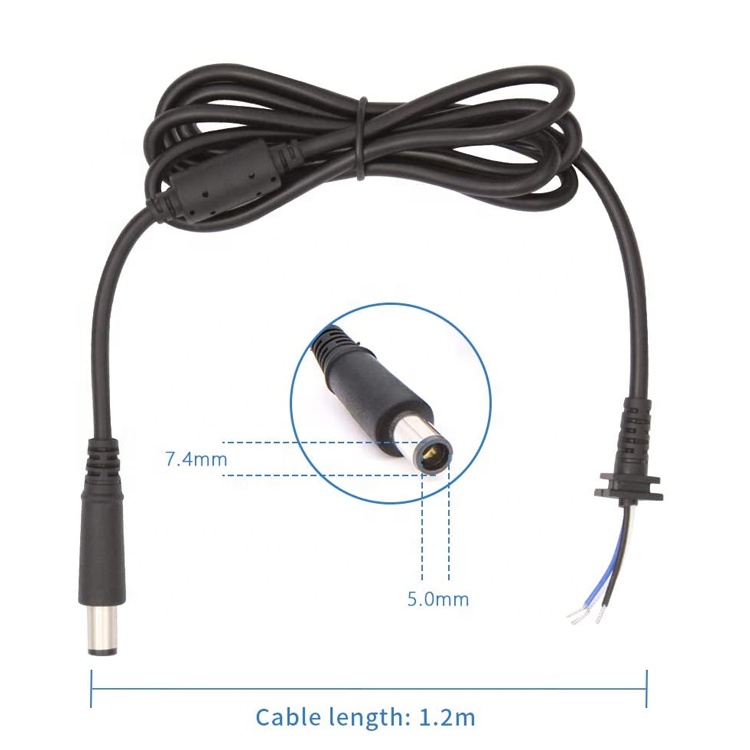 DC 7.4x5.0mm Male Barrel Jack to Bare End Tinned Open Pigtails Wire Extension Cable for Laptop Adapter
