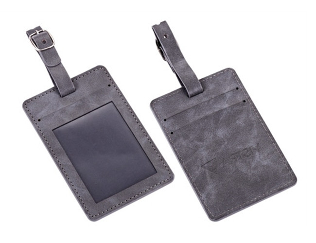 Grey Genuine Leather Tag Rectangle Pu Leather Luggage Tag Souvenir Gift