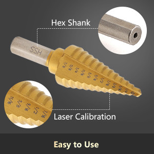 5PCS HSS Titanium Step Drill Bit Set with Automatic Center Punch and Multiple