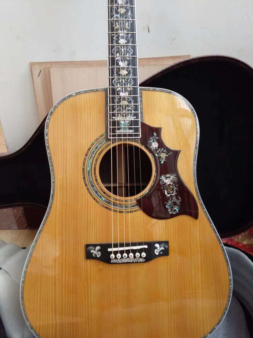 Handcraft deluxe abalone inlay binding solid spruce top cocobolo back sides D45l acoustic guitar