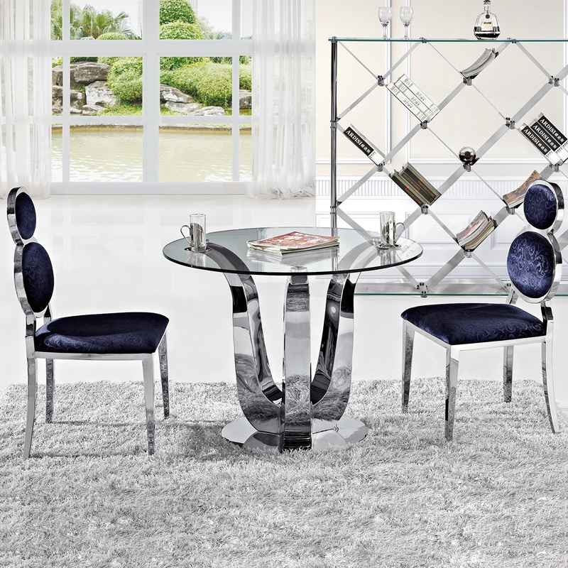 Antique Glam Silver Luxury Modern Dining Tables D150XH75 Glass Top Dining Table