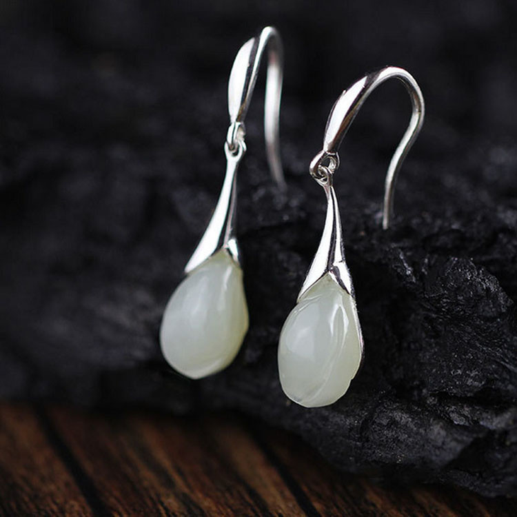 925 Silver Natural Jade Drop Earrings(E20180101)
