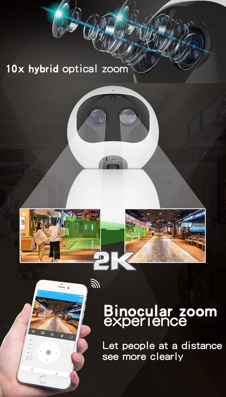 Binocular PTZ Surveillance Camera Two Way Voice Intercom 1080P PTZ WIFI IP Camera