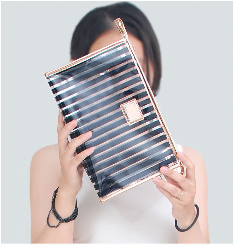 Pink Stripe Pattern Storage Bride PVC Cosmetic Bag