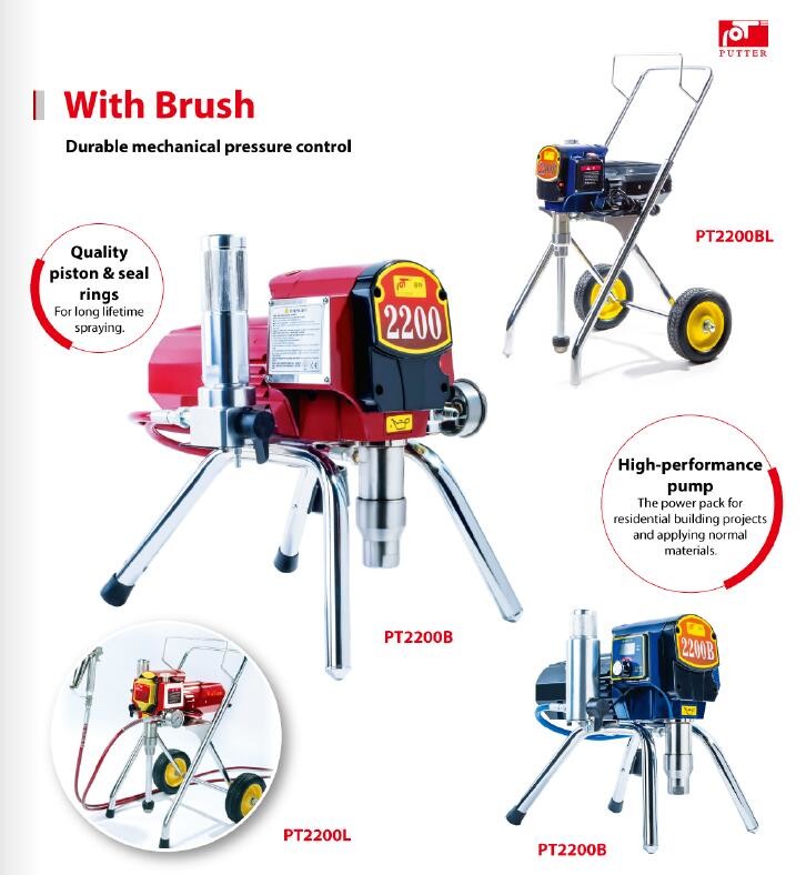 Airless Residential Paint Sprayer PT2200B With Maximum Pressure 230Bar 3300Psi