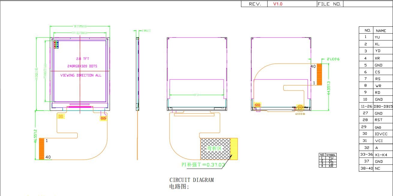 2.8'' IPS TFT LCD Module 240*320 RGB free view with ST7789V display