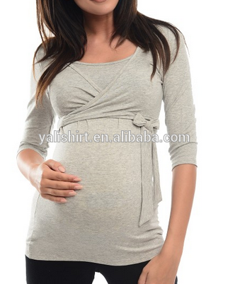 Custom pregnancy clothes breastfeeding wholesale 3/4 sleeves 2 IN1 maternity nursing wrap tops