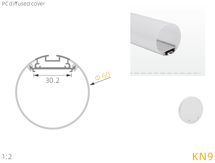Diameter 60mm aluminum profile round for led tube light
