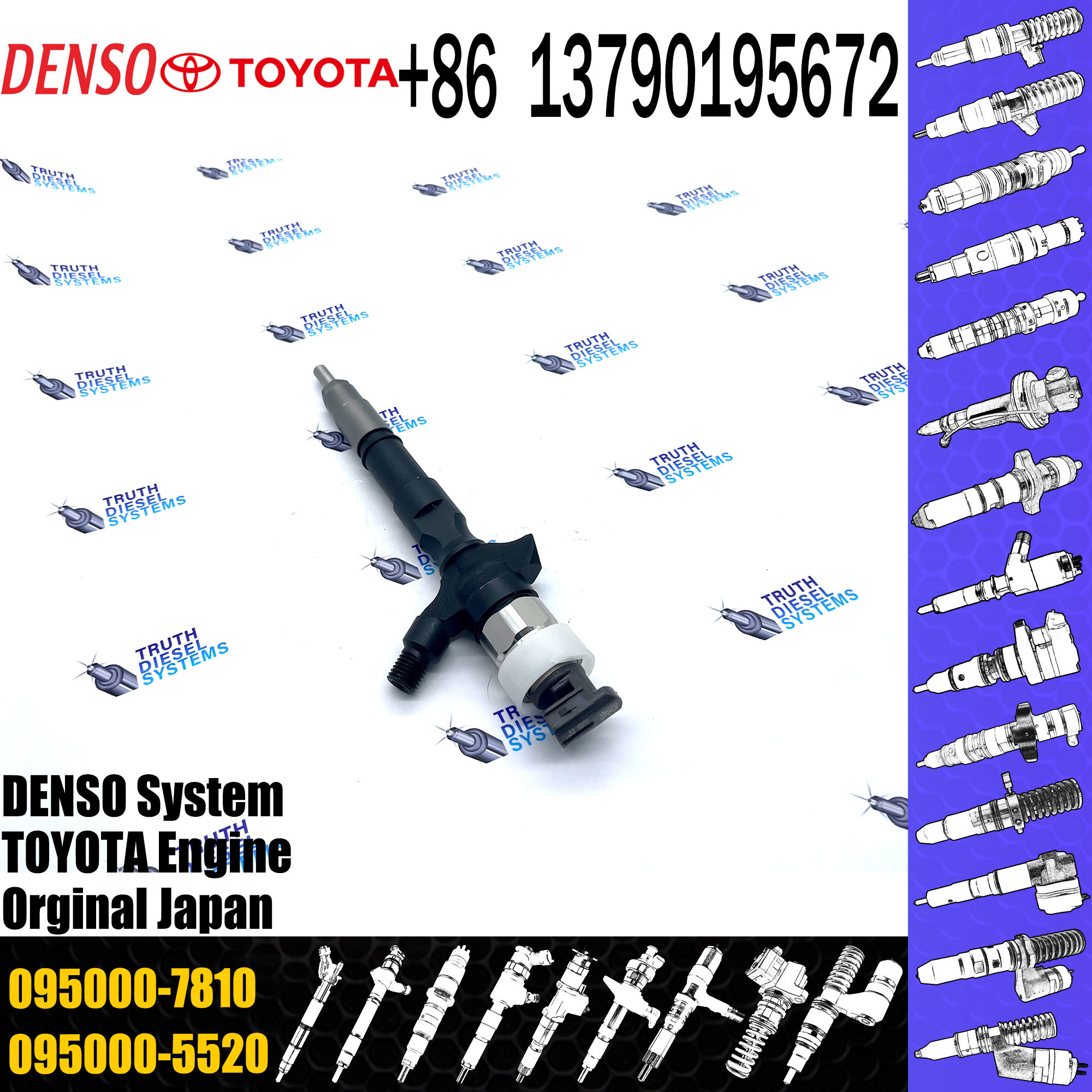 23670-30120 095000-7810 Diesel fuel Common Rail Injector Assembly 23670-30120 095000-7810 For T-oyota Dyna