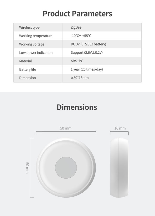 Shower Room Tuya Wireless Zigbee Smart Button 30mA Zigbee SOS Button