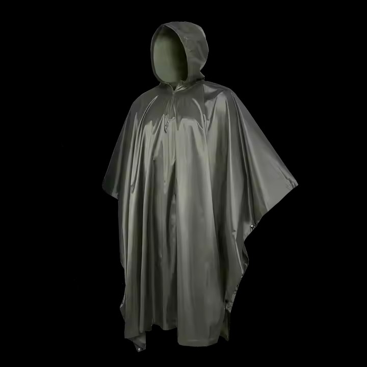 Olive Green Breathable Polyester Poncho Raincoat for Outdoor Activities