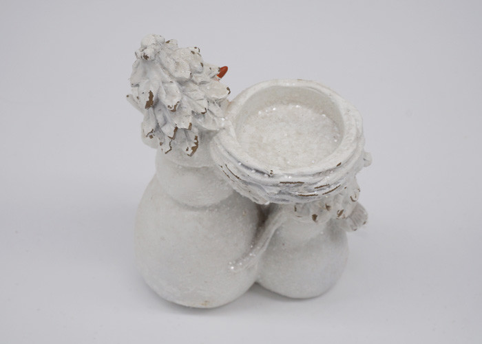 Decoration Christmas Snowman Candle Holder Polyresin Material White Color
