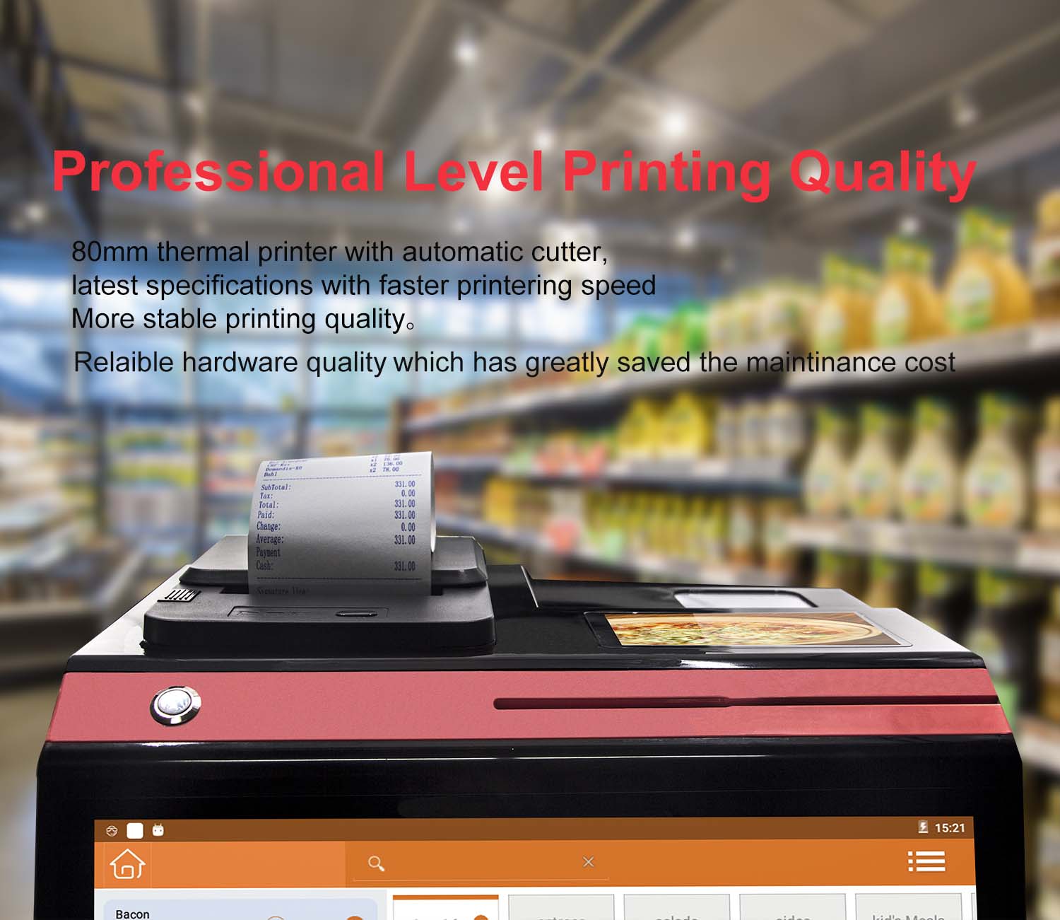 All-in-one POS System Machine with Capacitive Touch Screen and 80mm Built-in Printer
