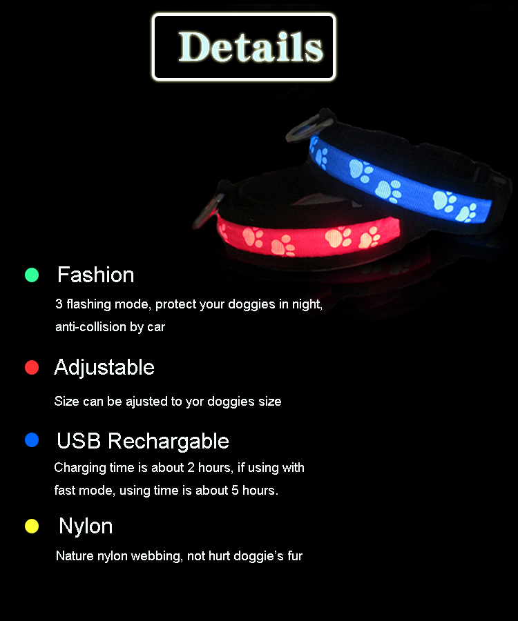 C903 New Custom Pet Product Adjustable Reflective Nylon Usb Led Dog Collar Rechargeable for Dogs Dog Sex