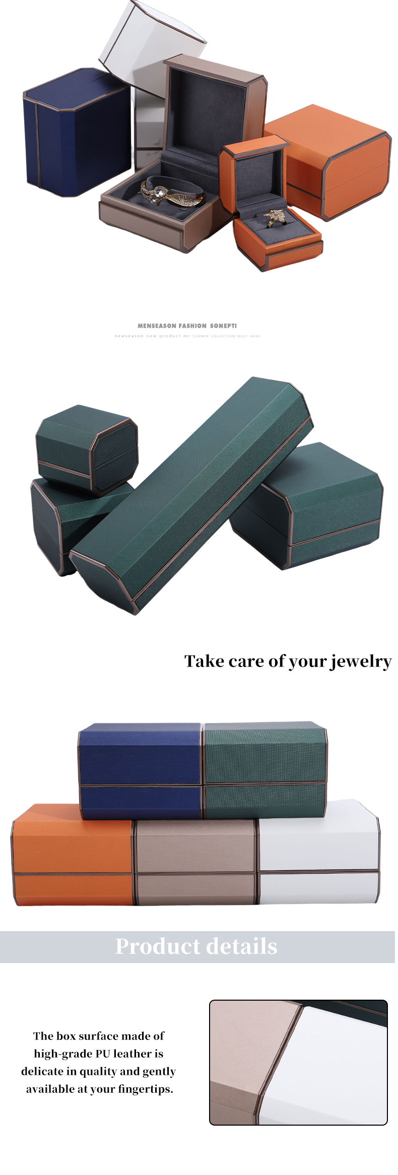 Custom Elegant Gold PU Leather Jewelry Packaging Box for Rings Necklaces and Bracelets
