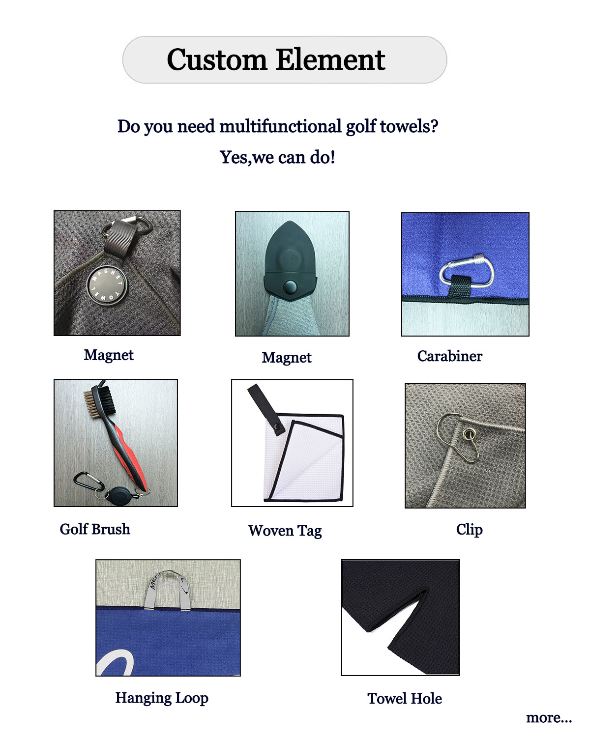 Customized Embroidery Logo Heavy Duty Carabiner Clip Convenient Hook Loop Fastene Premium Microfiber Waffle Golf Towel