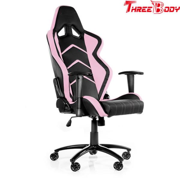 Black And Pink Racing Gaming Chair With Adjustable Neckrest And Lumbar Support