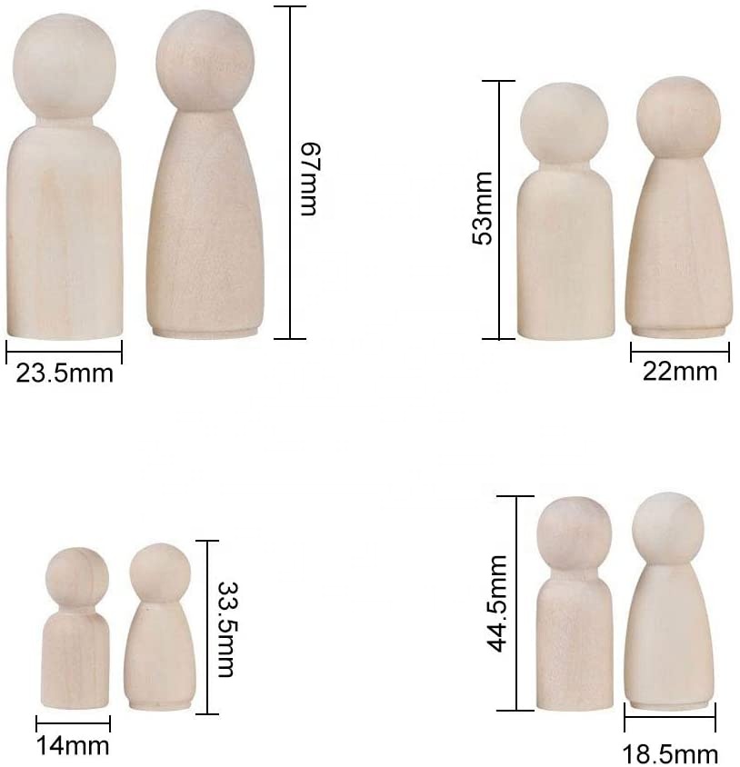 Wooden Peg Doll Decorative Unfinished Wooden People Bodies Family Craft People Set 8pcs