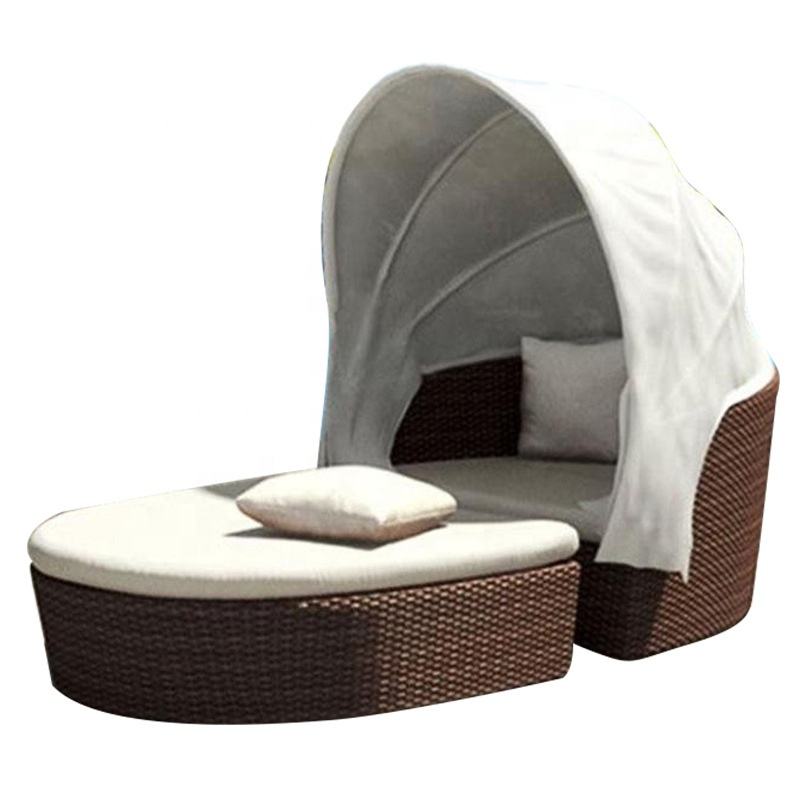 Balcony Beach Chaise Lounges Woven Rattan Round Sun Lounger