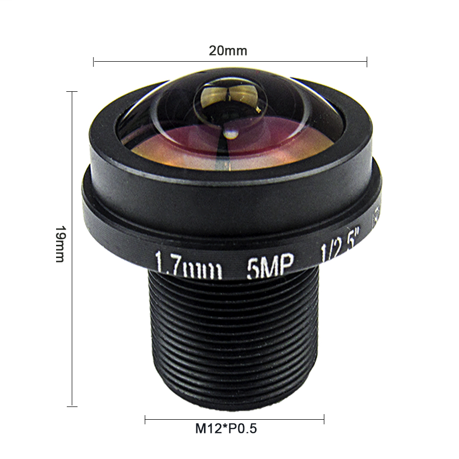 HD Fisheye CCTV Lens 5MP 1.7MM M12*0.5 Mount 1/2.5 F2.0 180 degree for IP Security CCTV Cameras