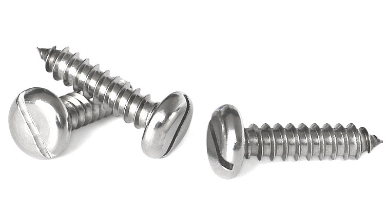 Stainless Steel Slotted Drive Pan Head Tapping Screws Slotted Drive Rounded Head Pointed Screws