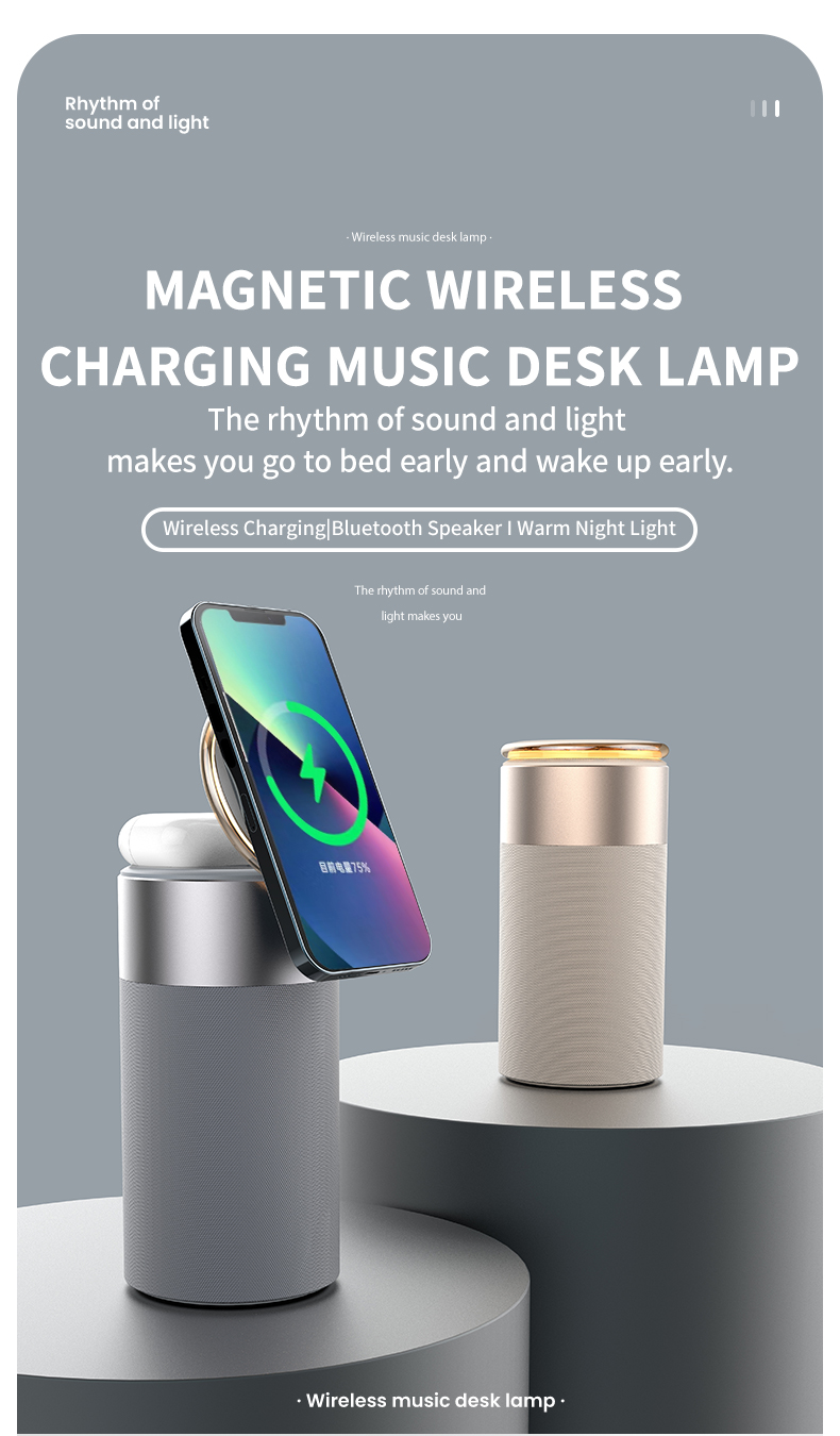 Short Circuit Protection 3 In 1 Multi-Function Magnetic 15W Wireless Charger With Speaker