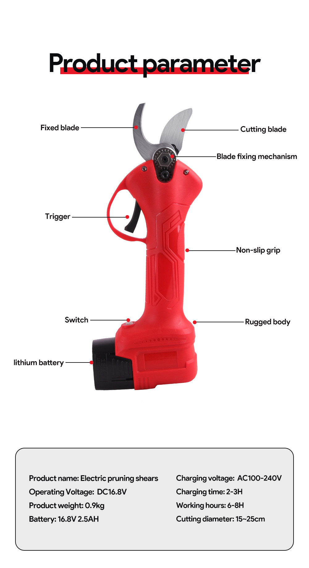 2.5CM Battery Orchard Pruner Cordless Pruner with Cheap Price 16.8V 2.5Ah