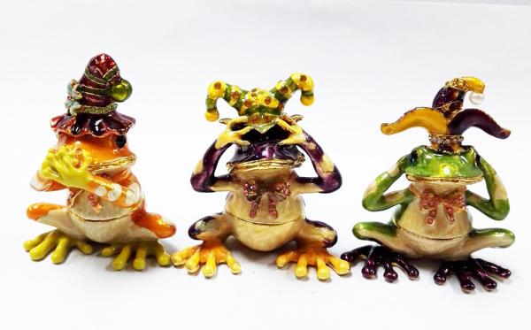 Pewter alloy gold plated three Frog Jeweled Trinket Box three Frog Jewelry