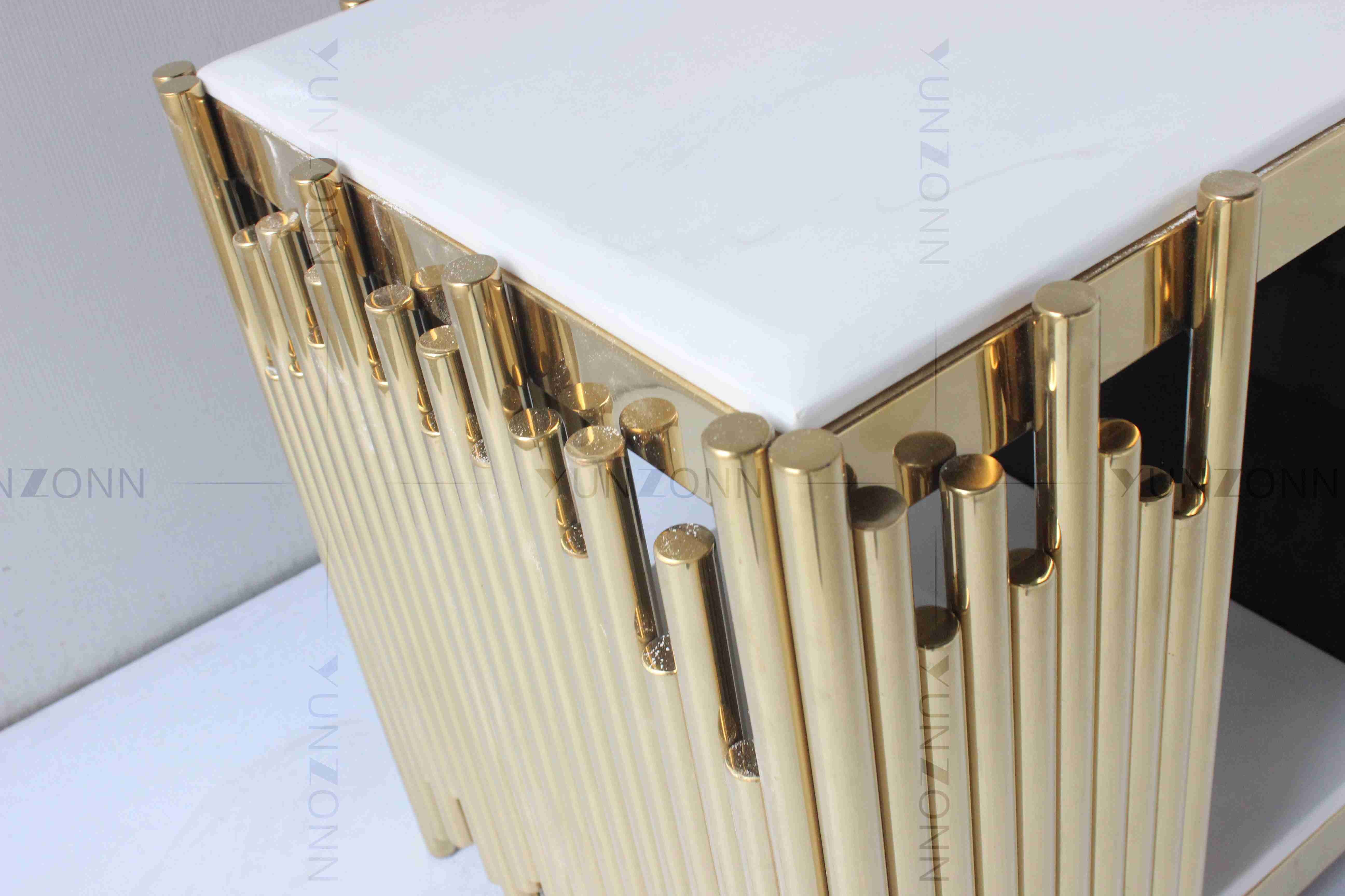 Living Room White And Gold Tv Console Table Marble Top Stainless Steel With Drawers