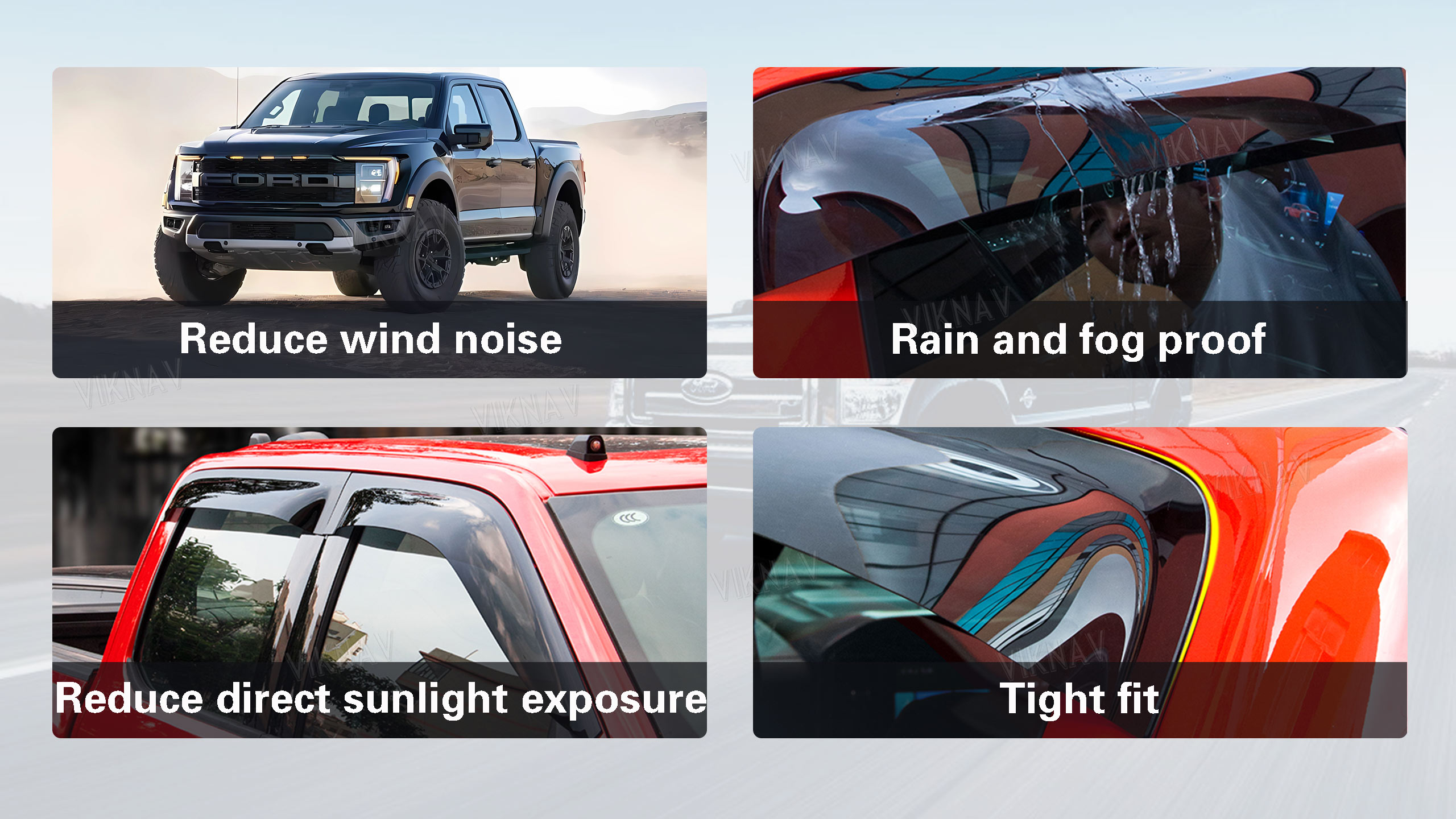 ViknavTruck Window Deflector for 2015-2023 Ford F150 Rain Guards Compatible With Ford F150 Raptor