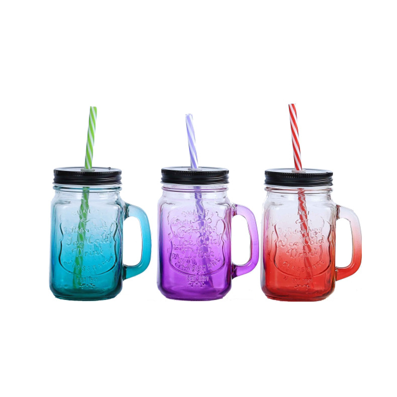 Wholesale cheap Hot selling colored drinking glass mason jar with handle