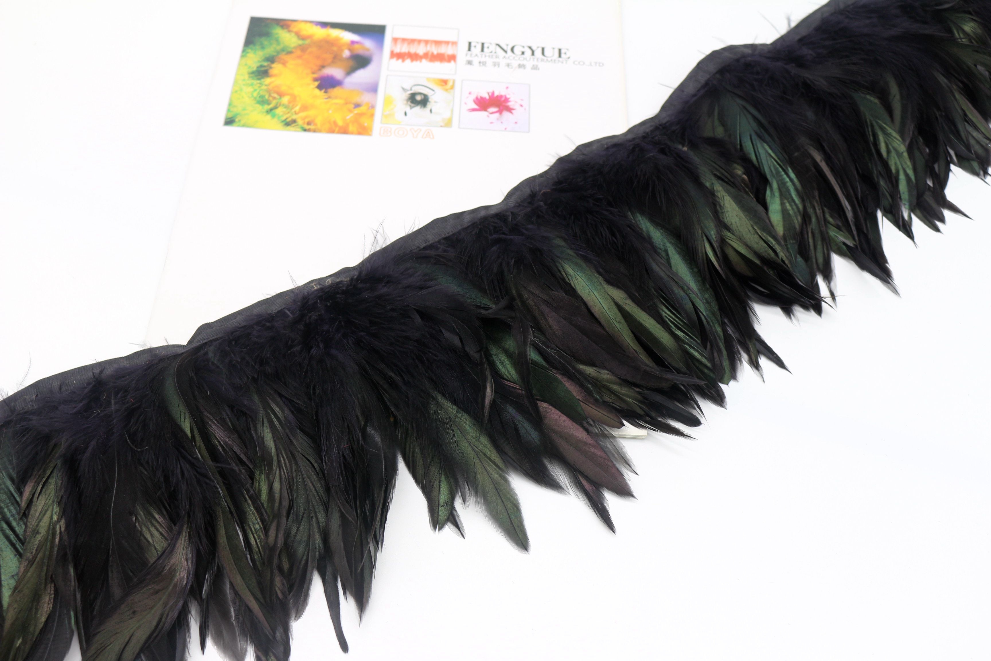 Black Coque Feather Fringe Trim With Satin Ribbon Shipping Via FedEx 4-6 Inches