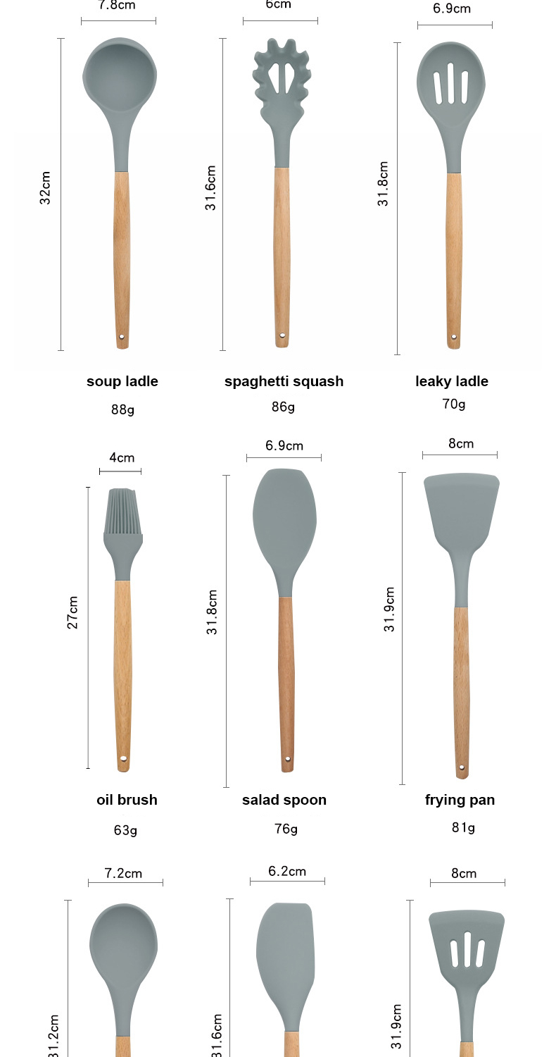 Non Toxic 12 Piece Silicone Cooking Utensil Set With Wood Handle