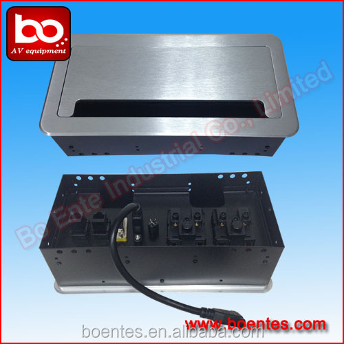 Table Hidden Manual Flip Up Desktop Outlets Box with Aluminum Alloy Panel Cover