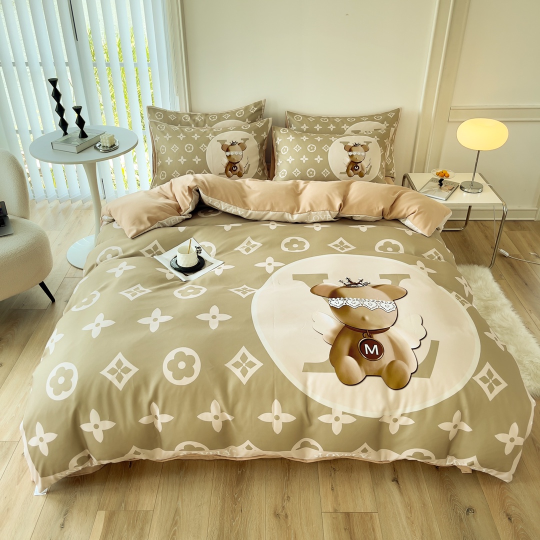 Experience Comfort and Style with This 4Pcs Brushed Cotton Bedding Set in Brown White