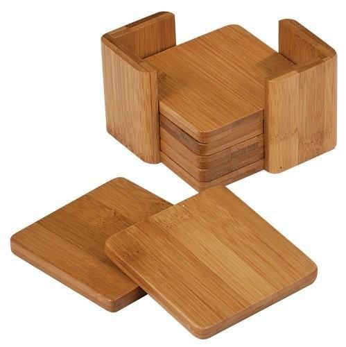different type and shape of bamboo coaster holder wooden coaster set for high
