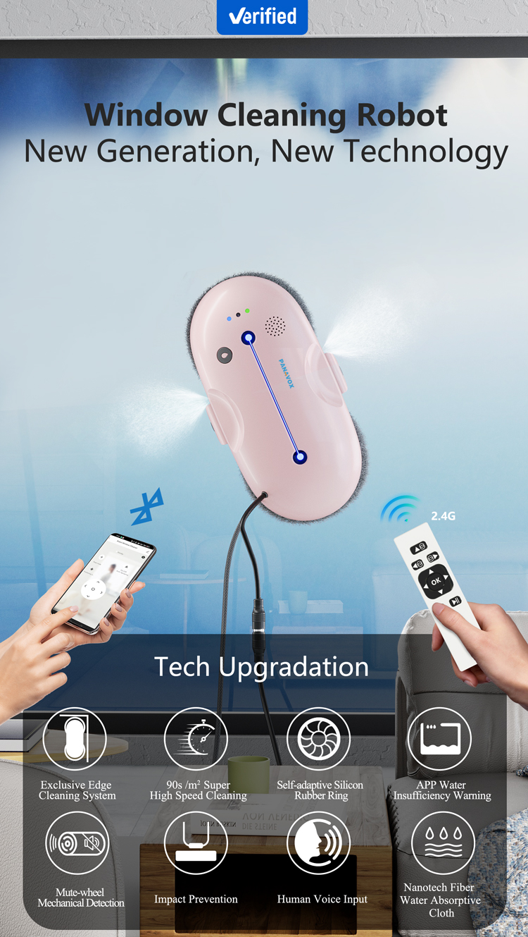 Intelligent Automatic Window Cleaning Robot with 90s/m2 Cleaning Speed and 67dB Noise