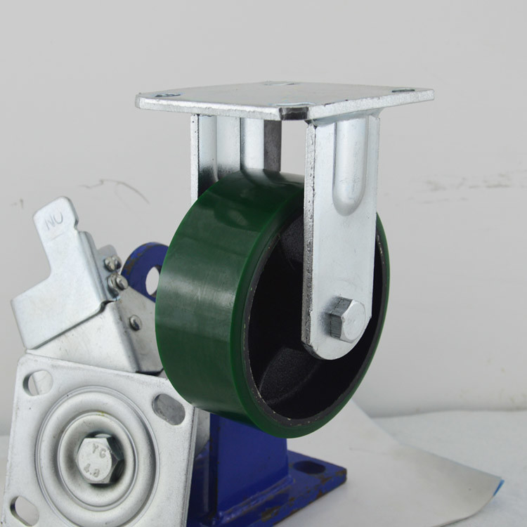 5 Inch Iron PU Castors Heavy Duty Fixed Plate Soft Industrial Wheels Castors China