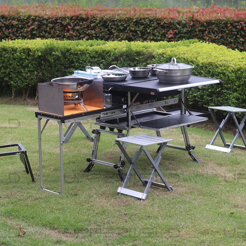 Modern Design Camping Kitchen Table with Storage Cupboard White Paper Box Package Method