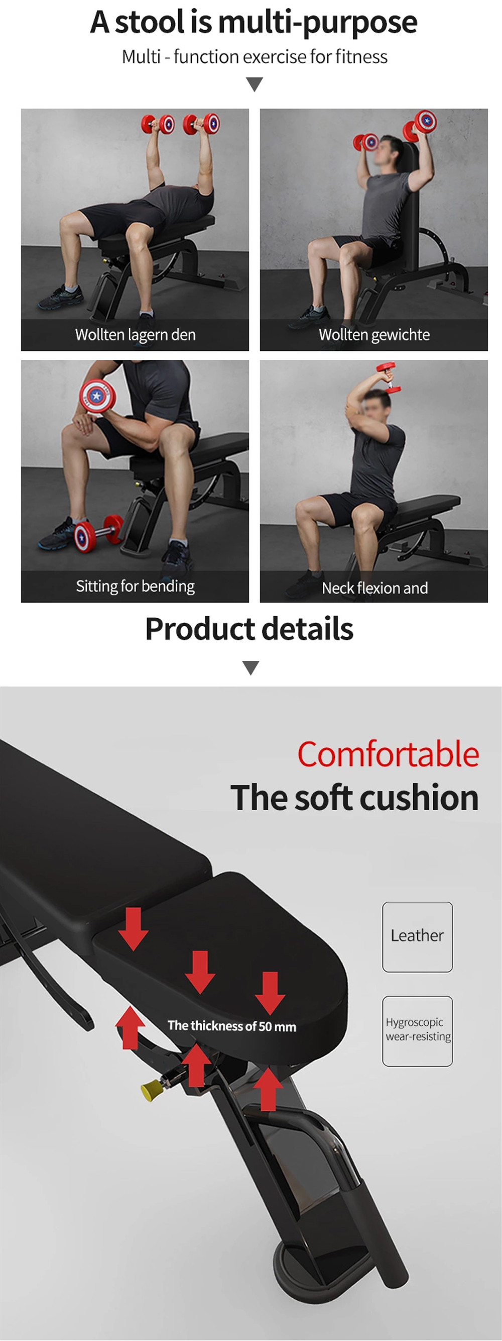 Foldable Commercial Adjustable Exercise Bench Dumbbell Weight Lifting Adjustable Abdominal Bench Gym Fitness Equipment