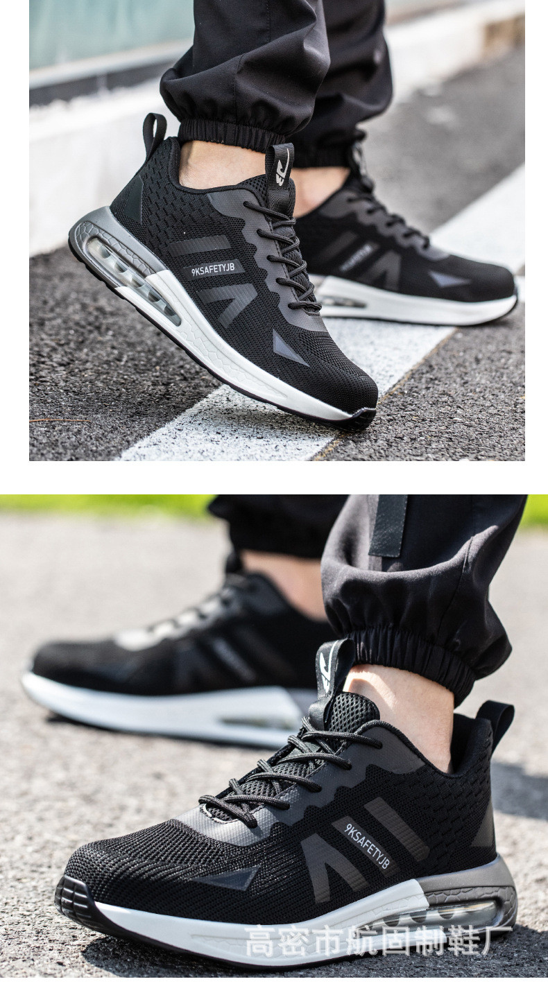 Industrial Safety Shoes With Air Cushion Sole And Black Flying Knit Design