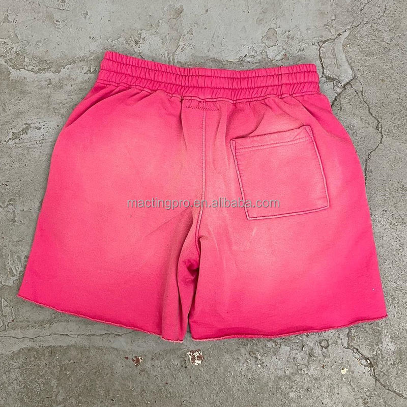 Elastic Waist Rope Strap Fleece Sun Faded Sweat Shorts for Men Summer Jogging Style